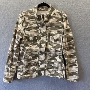 Kensie Jeans Womens Small Camouflage Jacket Zip Snap Pockets Green Utility Cargo